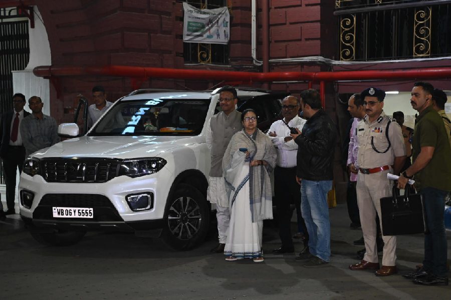 Chief minister Mamata Banerjee comes out of the SSKM Hospital on Friday evening.