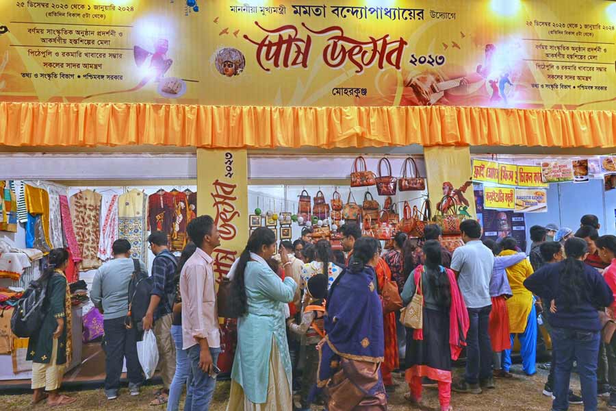 People thronged Poush Utsav at Mohar Kunja on Thursday. The eight-day festival will end on January 1, 2024  
