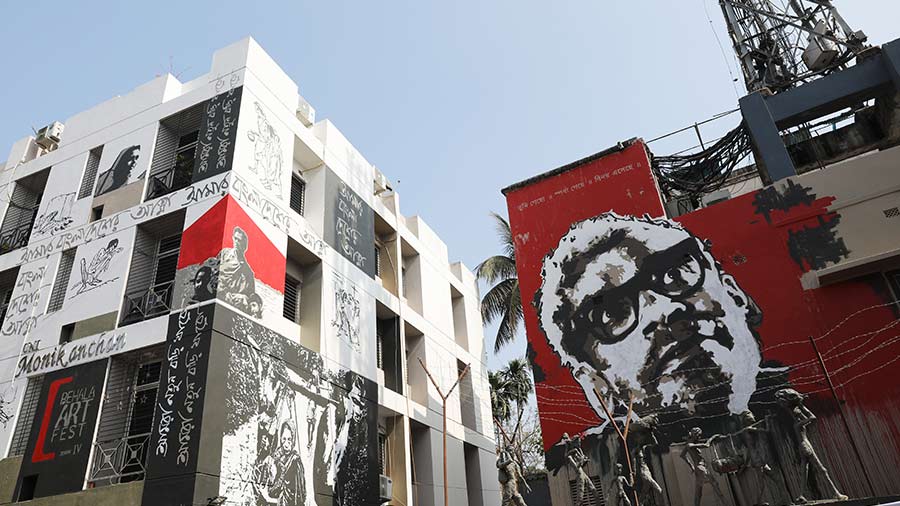Artworks, graffiti and installations at Behala Art Fest, 2023