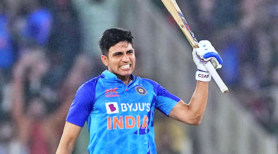 Shubman Gill after completing his maiden T20I century on Wednesday.