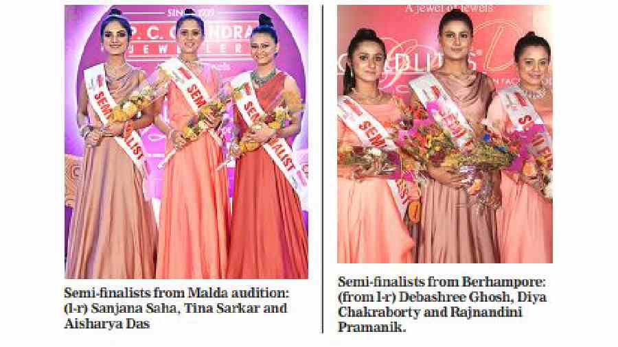 Semi-finalists from Malda audition: (l-r) Sanjana Saha, Tina Sarkar and Aisharya Das. Semi-finalists from Berhampore: (from l-r) Debashree Ghosh, Diya Chakraborty and Rajnandini Pramanik