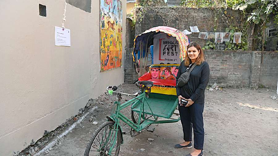 Promiti Hossain, a Bangladeshi artist, with her installation