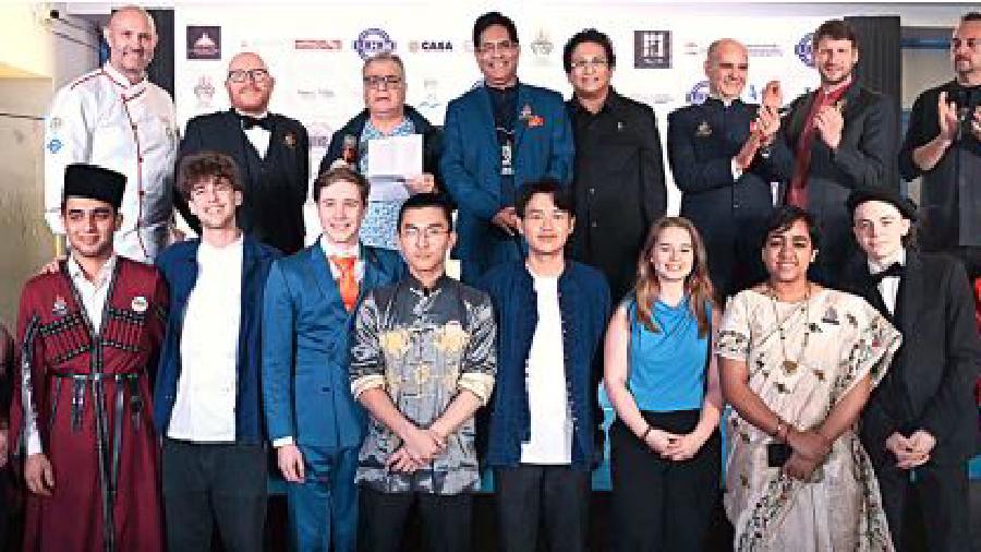 The Grand Finale finalists with the YCO judges and IIHM chairman Suborno Bose. (L-R, bottom row) Jane Burling-Claridge from New Zealand, Emil Zeynalzade from Azerbaijan, Jackson David Carter from England, Mees Blankert from Netherlands, Chong Jia De from Singapore, Patiphon Lertsurakitti from Thailand, Chantelle Gonsalves from USA, Naureen Shaikh from India, Quentin Marie Dufournet from France, and Yap Zhen Jie from Malaysia.