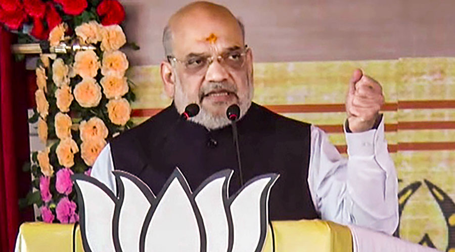 Union Home Minister Amit Shah speaks during 'Vijay Sankalp Rally' in Deoghar district.