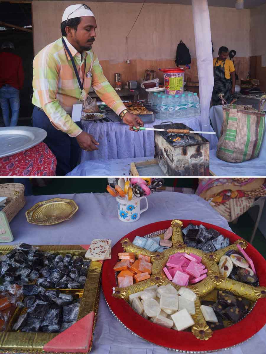 A five-day Hangla Fest is being held at Harish Park on Harish Mukherjee Road. In pictures, a shopkeeper preparing kebabs and home-made chocolates on display. The festival will end on February 5, 2023