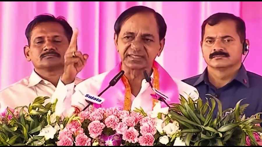 BRS President and Telangana Chief Minister K. Chandrashekar Rao addresses party joining meeting, in Nanded