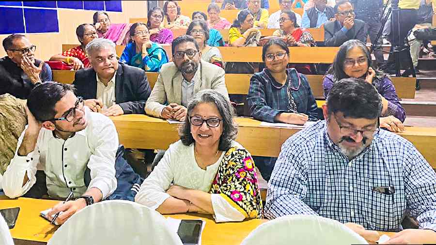 Speakers (sitting in the first two rows) at the 71st annual reunion debate of the Calcutta National Medical College and Hospital