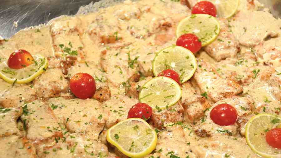 Grilled Garlic Fish Dijon jus