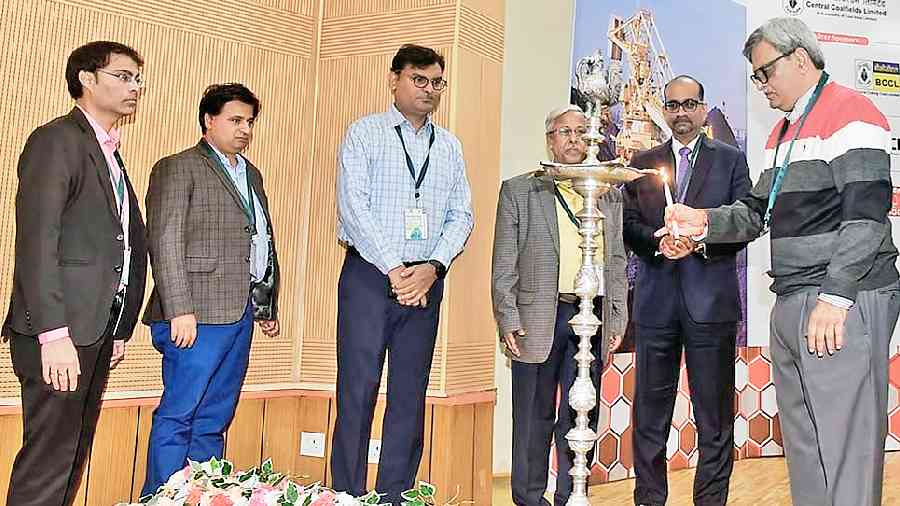 IIT (ISM) director Rajiv Shekhar lights the lamp to inaugurate the function at Dhanbad. 