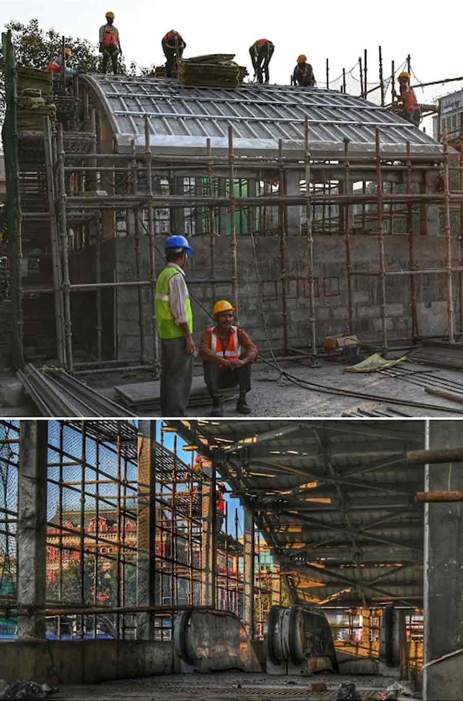 Metro Railway work at BBD Bag has gained pace. On February 4, Calcutta High Court had directed the Railway Vikas Nigam Limited to commence with the Joka-BBD Bag Metro construction in the Maidan area. The RVNL, in its plea, had stated earlier that the construction work in the route was delayed as it had to wait for Army clearance