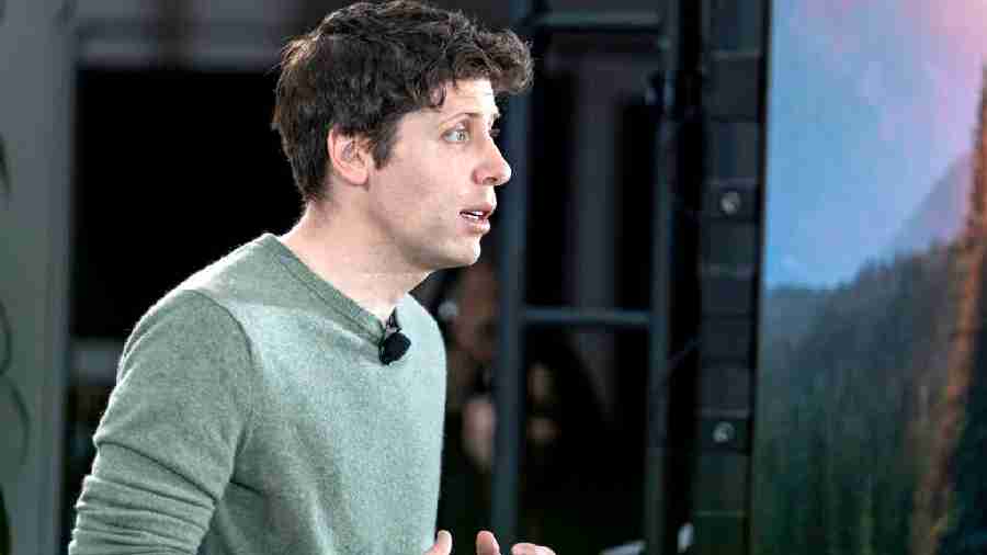 OpenAI CEO Sam Altman speaks to the media during the introduction of the integration of the Microsoft Bing search engine and Edge browser with OpenAI