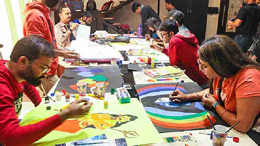 School children and people of different age groups participated in the poster-making and sloganeering workshop, to gear up for the biggest event of the month-long calendar — the Pride Walk