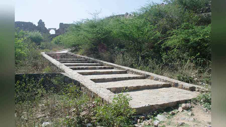 Staircase leading to the Adilabad Fort 