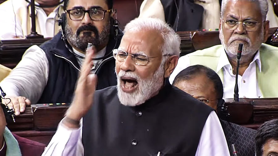 Prime Minister Narendra Modi addresses the Rajya Sabha on Thrusday
