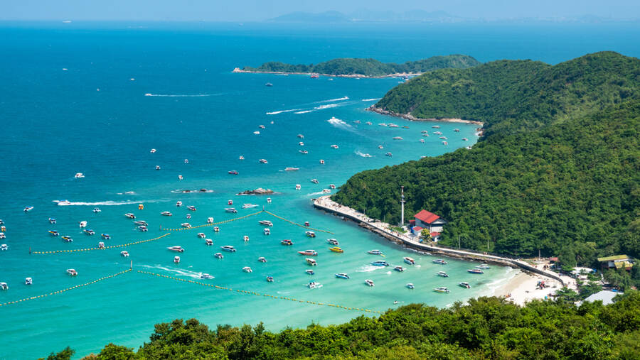 Koh Larn, also known as Coral Island, is a small island with beautiful beaches and is only a 45-minute ferry ride from Pattaya