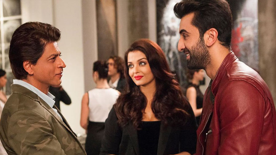 Shah Rukh Khan, Aishwarya Rai Bachchan and Ranbir Kapoor in a scene from ‘Ae Dil Hai Mushkil’