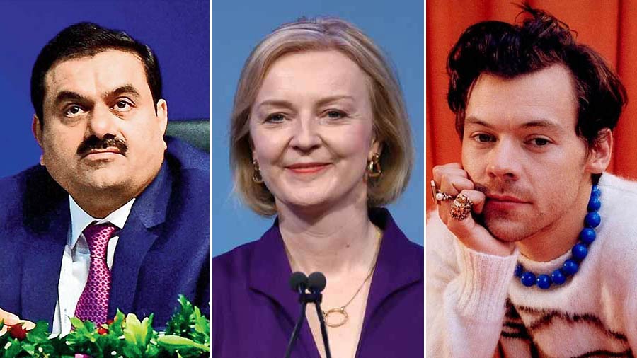 (L-R) Gautam Adani, Liz Truss and Harry Styles are among the newsmakers of the week