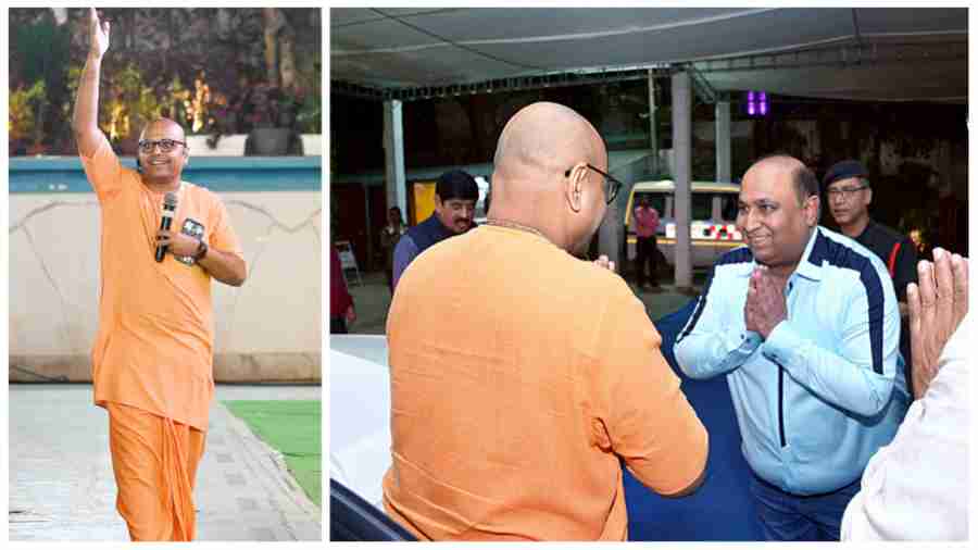 (L-R) Gaur Gopal Das at The Calcutta Swimming Club, Gaurav Chokhany with Gaur Gopal Das