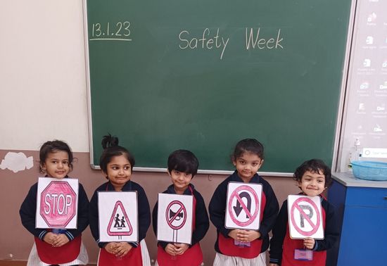 The Primary Section of Sushila Birla Girls’ School observed Road Safety Week with great enthusiasm from 9th January to 13th January 2023. Safety rules in school, on the road, at home and during a picnic were discussed at length with the children.  