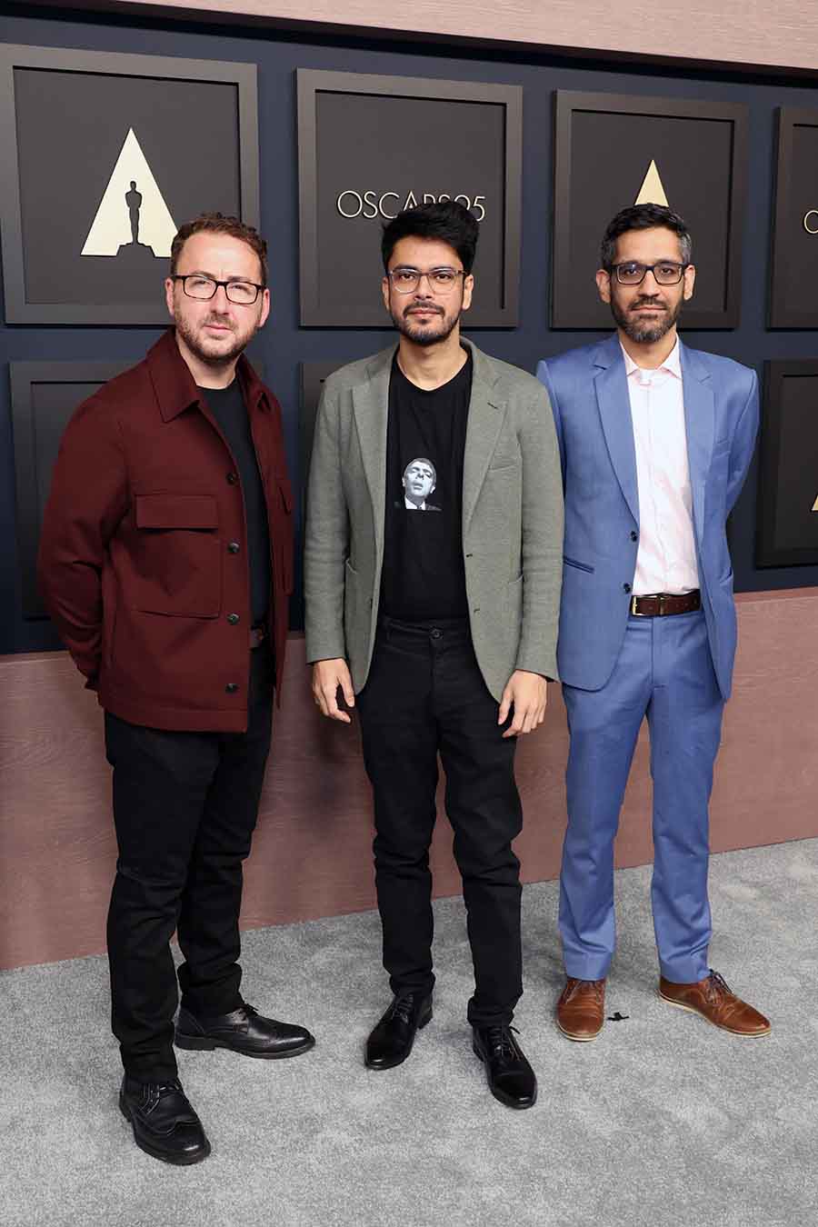 All That Breathes director Shaunak Sen alongside producers Teddy Leifer (Left) and Aman Maan. The film has been nominated for Best Documentary (Feature). 
