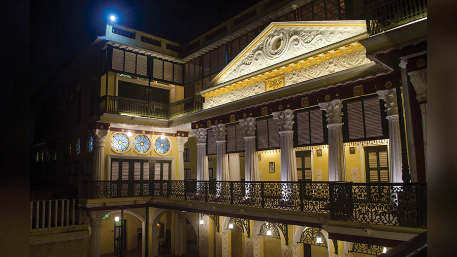 Illuminated Bari Kothi at night 