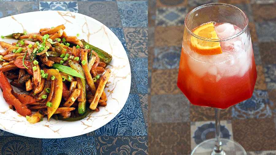 (L-R) Vegan appetizer, Mocktail