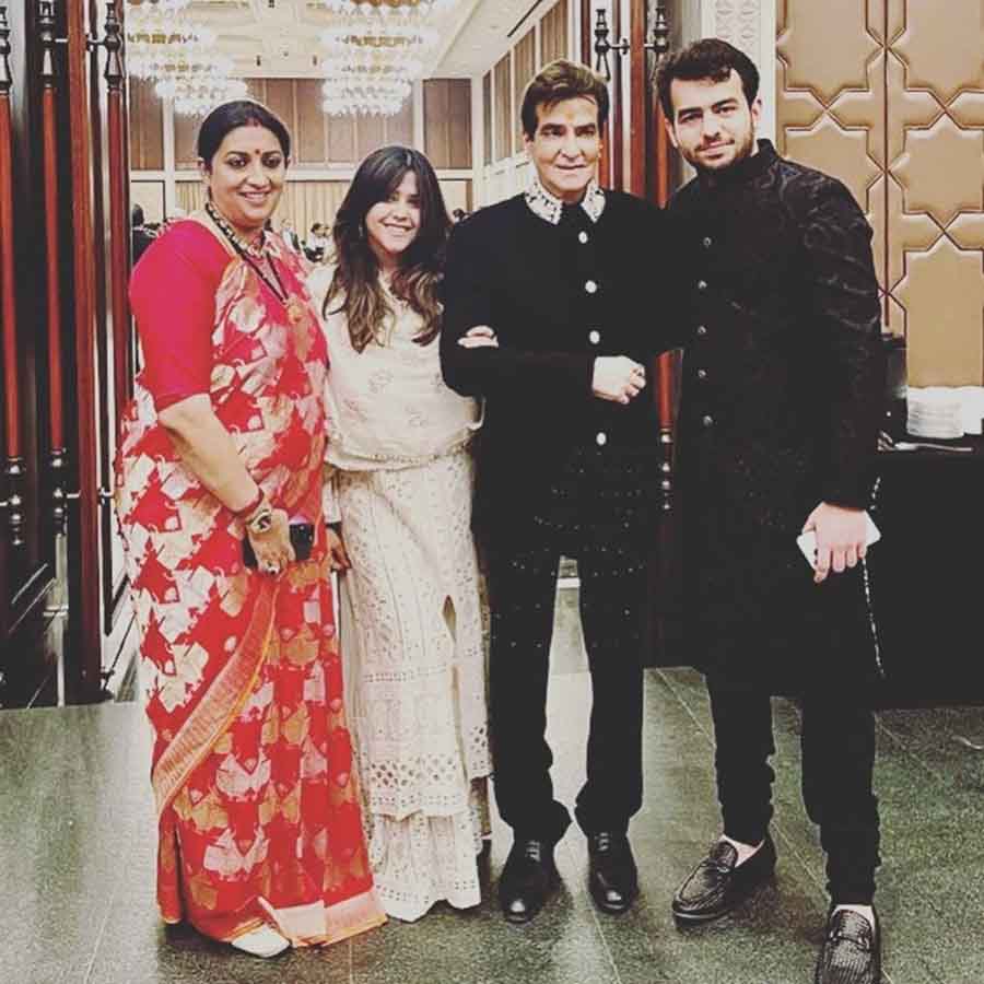 Television producer Ekta Kapoor, her father Jeetendra and her nephew Zohr Irani were among the guests. 