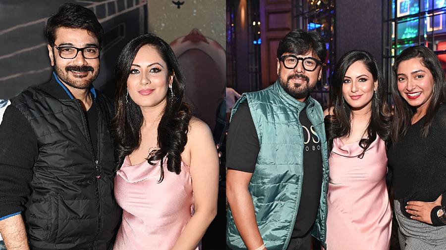 Puja with Prosenjit, (L-R) Raja Chanda, Puja, Paean