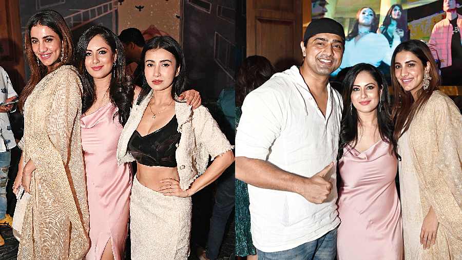 (L-R) Rukmini, Puja, Monami, Dev, Puja, Rukmini