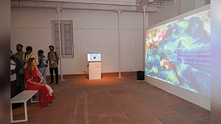Video mapping done by forensic architects on display at the exhibition
