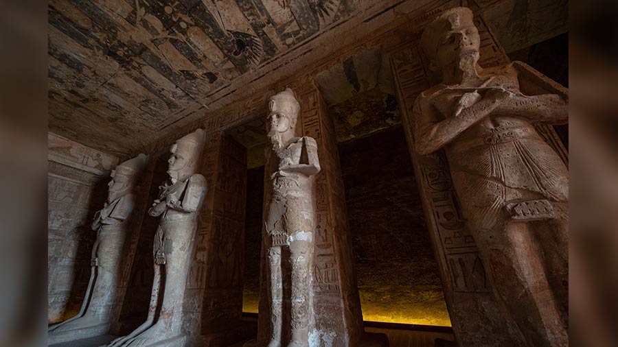 Pillared statues in the hypostyle hall inside The Great Temple