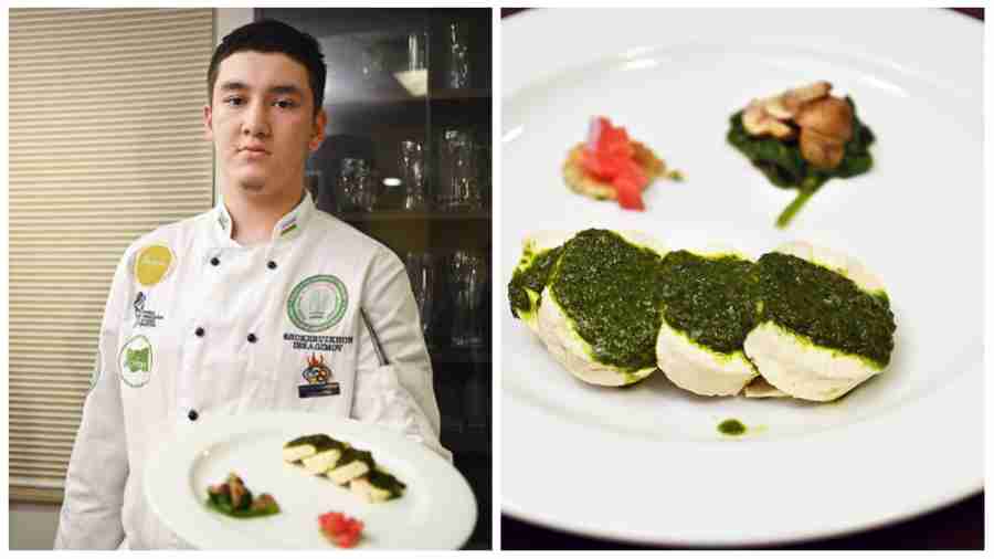 Shokhruzkhon Umidovich Ibragimov from Uzbekistan, a participant of Group B, made Chicken Roulade with green sauce, mushroom and spinach, with salsa on the side. “I’m really excited to be in India. Made a lot of friends here at this competition from all around the world. I hope everyone has a great time,” said Shokhruzkhon.