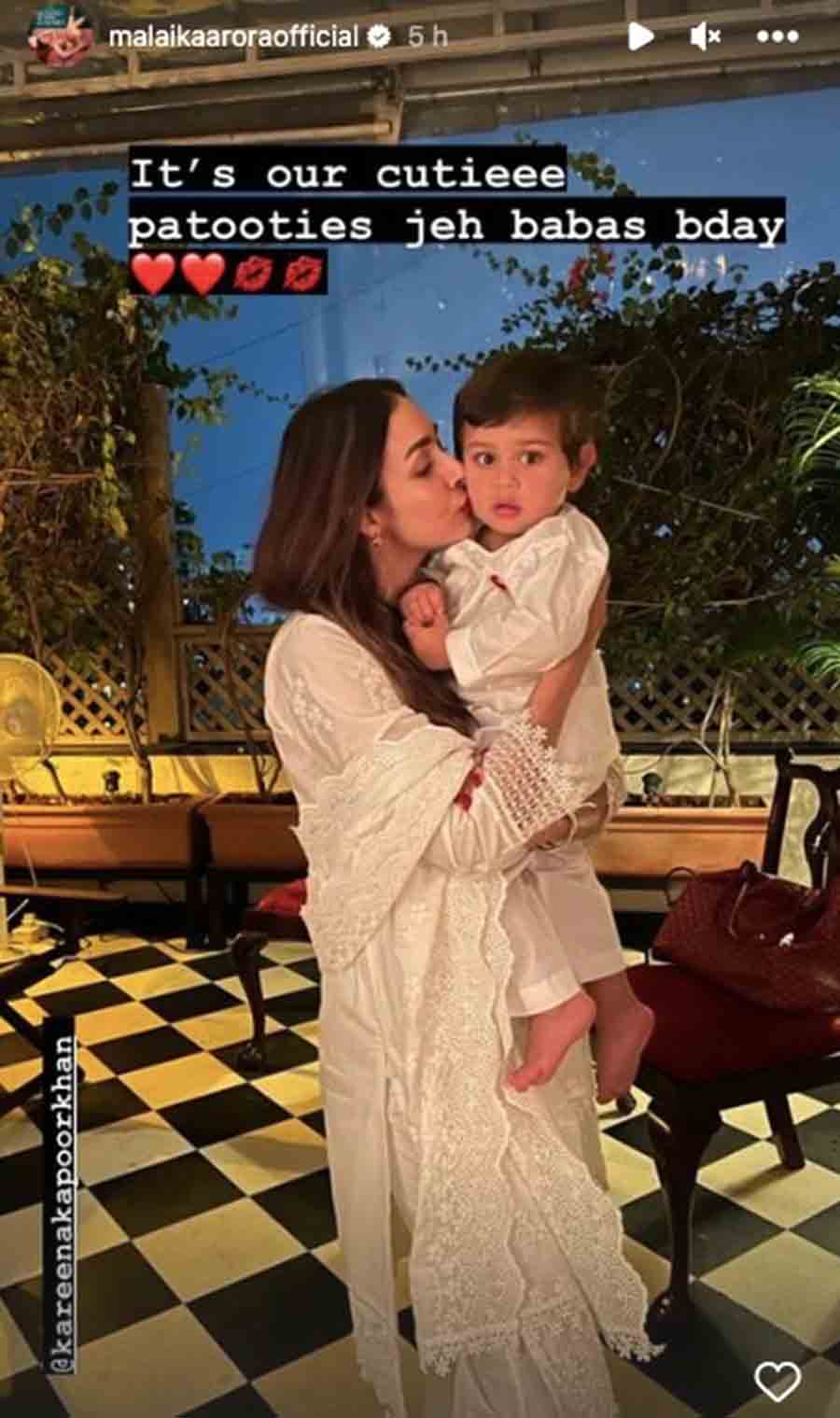Kareena’s BFF Malaika Arora called Jeh her ‘cutie patootie’ and posted a photo with the little boy.