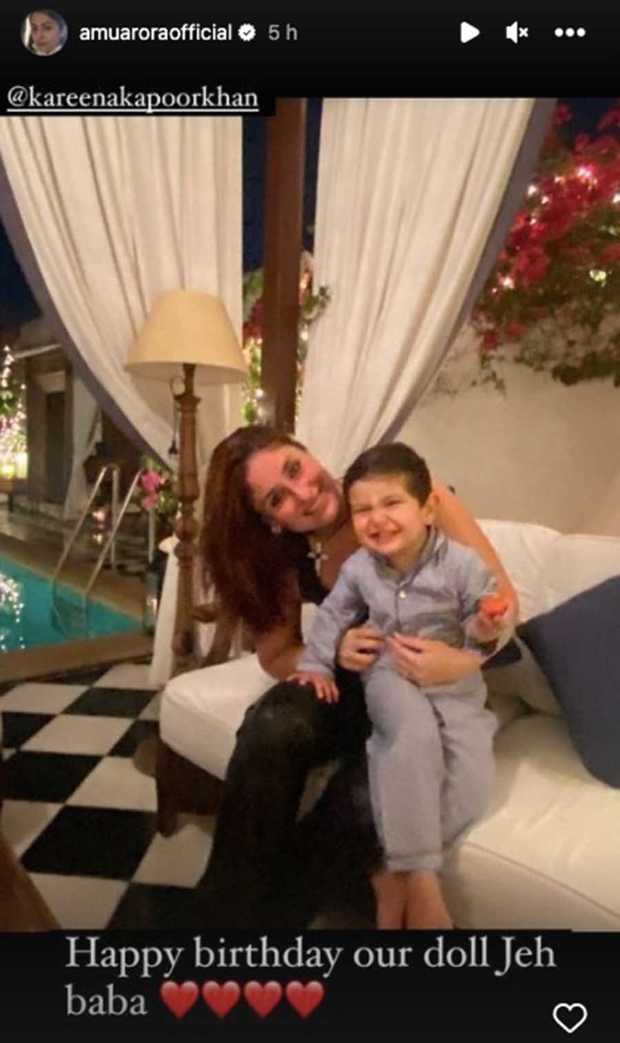 Amrita Arora Khan posted a candid capture of the mum and son, wishing her “doll” on his special day.