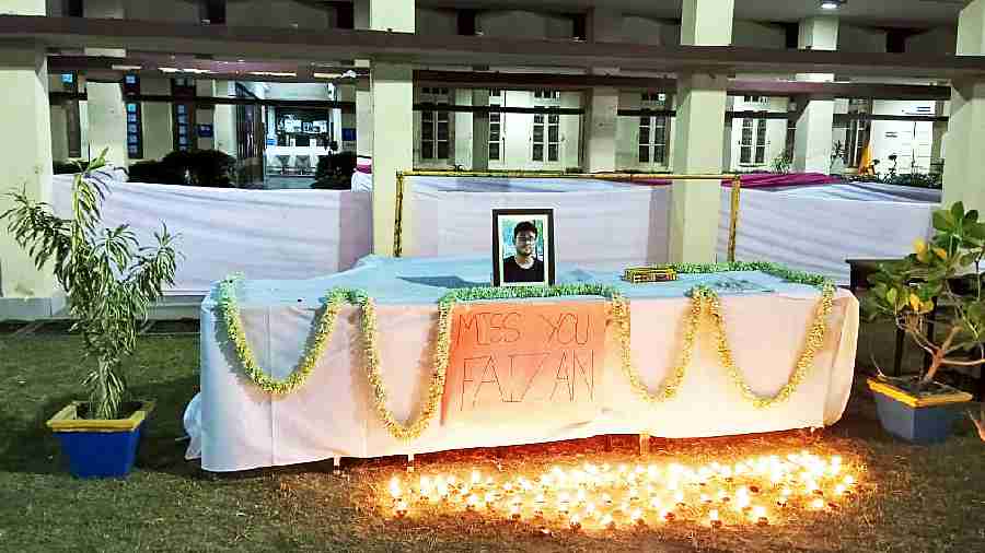 File picture of a memorial service for Faizan Ahmed at the Lala Lajpat Rai Hall of Residence in IIT Kharagpur