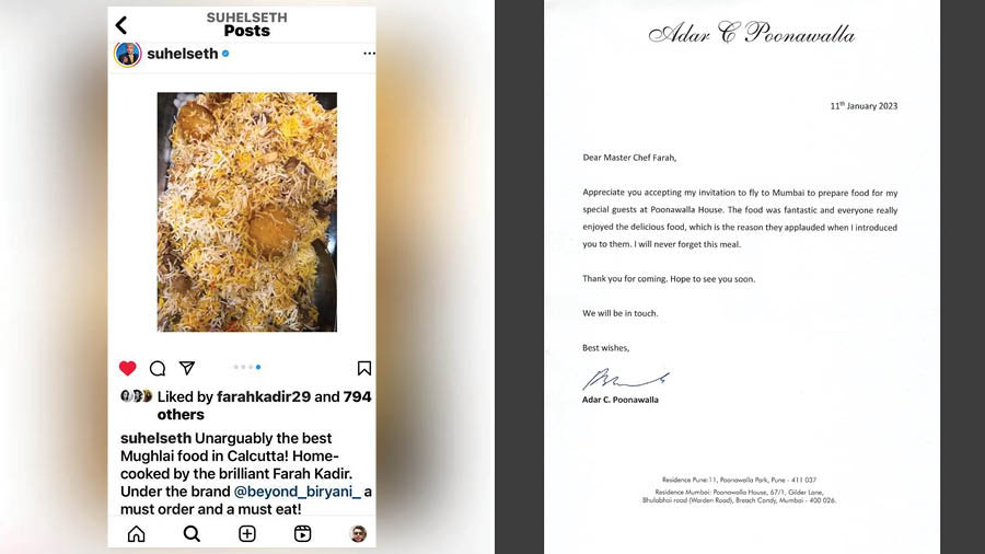 Suhel Seth’s post about Beyond Biryani and Adar Poonawalla’s letter to Farah, after the event. In Mumbai, Rubayat discovered that a social media post by fellow alumnus from La Martiniere for Boys, Suhel Seth, had led to Adar Poonawalla’s discovery of Farah 