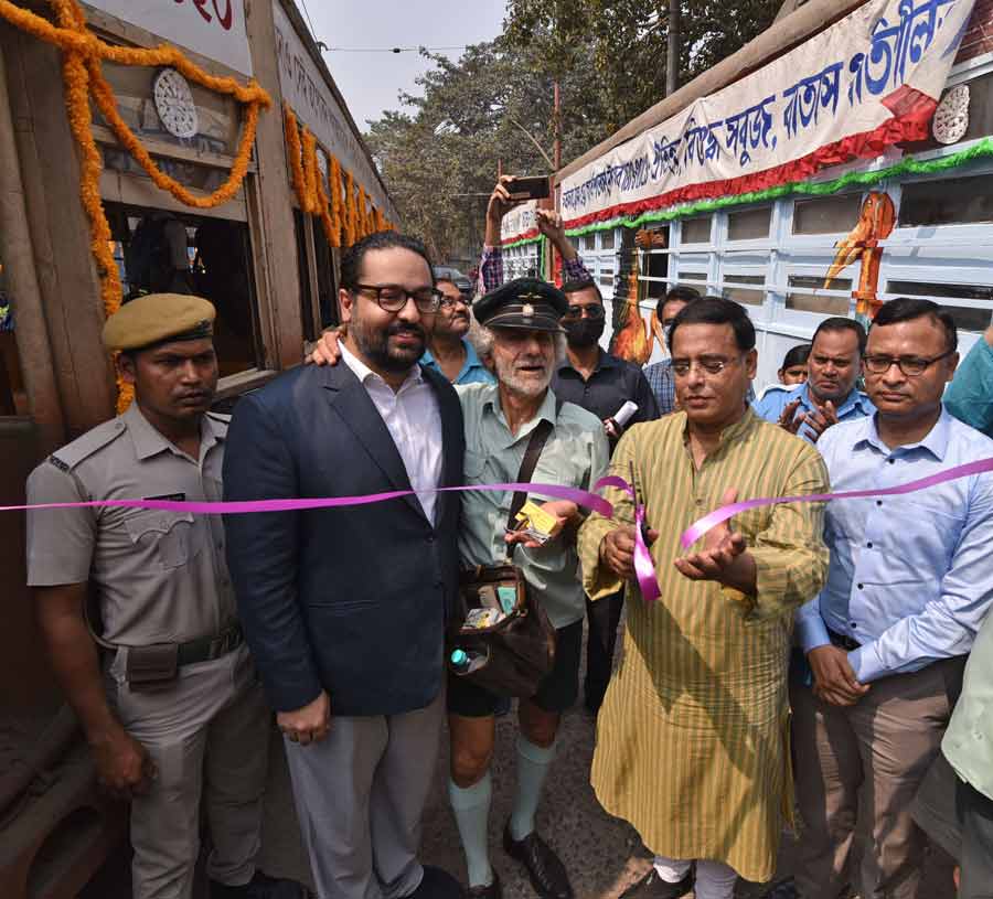 Rajanvir Singh Kapur, managing director WBTC, and Snehasish Chakraborty, West Bengal minister for transport, inaugurated Tramjatra 2023. A theme song composed by Indraadip Dasgupta was also launched on the occasion