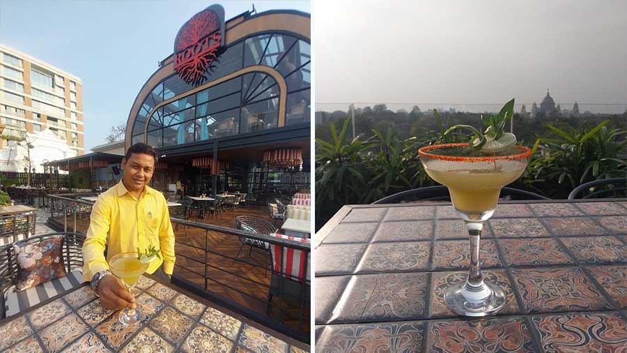 Pabitra Das (Roots); a glass of Gondhoraj Jalapeno Margarita (right)