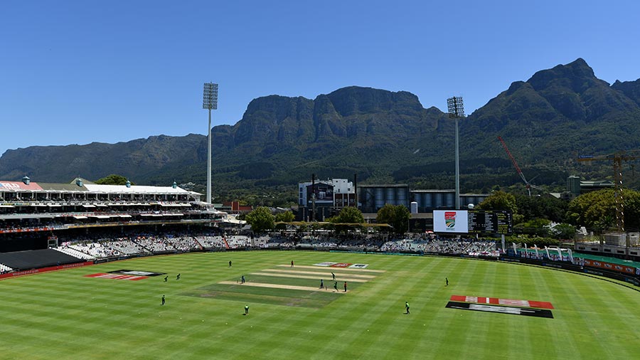 The Table Mountain provides a dramatic backdrop to the Newlands Cricket Ground 