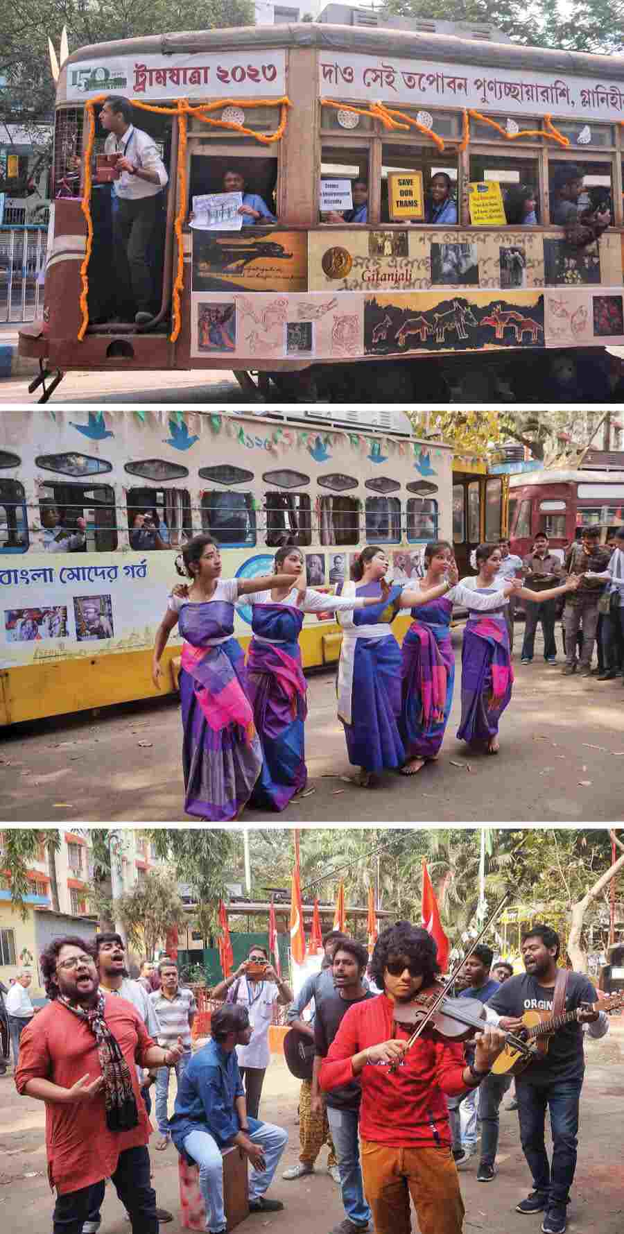 A tram parade was organised on Sunday morning from Gariahat tram depot to Shyambazar to celebrate 150 years of trams in Kolkata. The parade raised awareness about the need to save trams as they are an eco-friendly mode of transport. Trams dating back to the years between 1924 and 1975 were present at the parade. Singer Sidhu was among those who joined the parade 