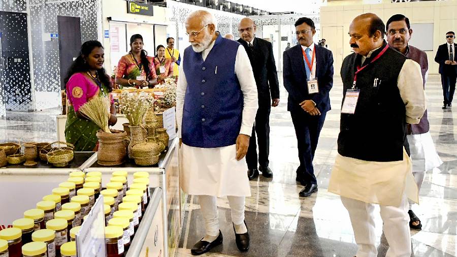 This is Modi's fifth visit this year to poll-bound Karnataka, where Assembly elections are due by May. 