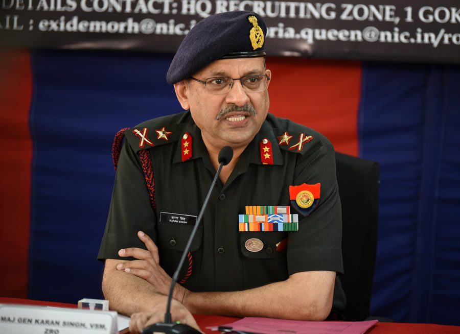 Major General Karan Singh, VSM, ZRO, during a media briefing in Kolkata on Transformational Changes to Recruitment Methodology of Indian Army and Conduct of Recruitment in West Bengal during Recruitment Year 2023-24 on Monday