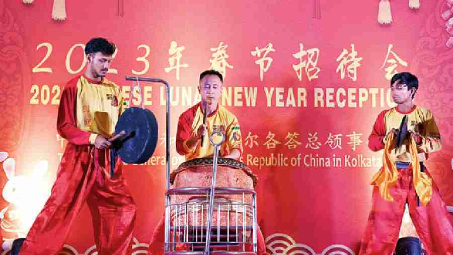 A drum and cymbal show by Hong De Sports Association, led by James Liao (centre)