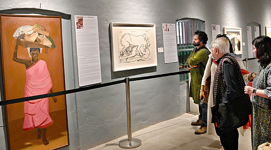 Artworks themed on Freedom and Awakening are on display at the art gallery of Alipore Museum.