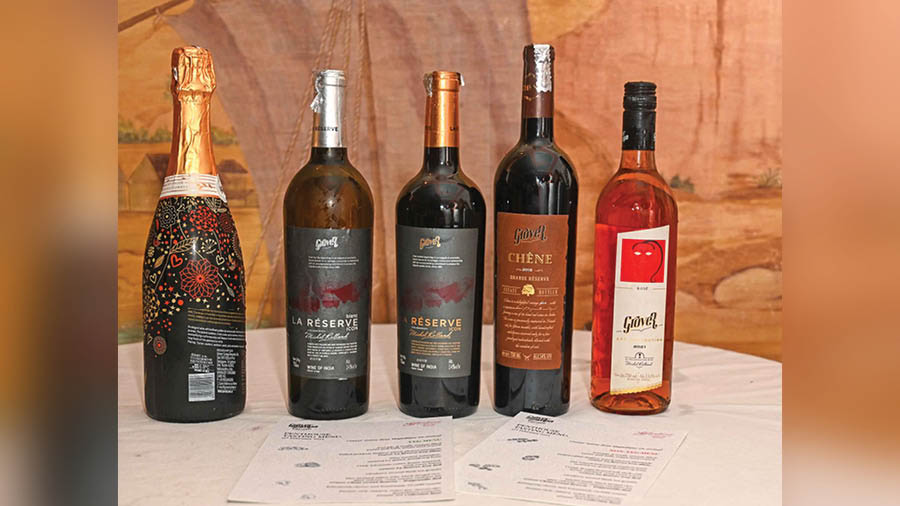 The five Grover Zampa wines that were paired with Chef Shaun Kenworthy’s tasting menu