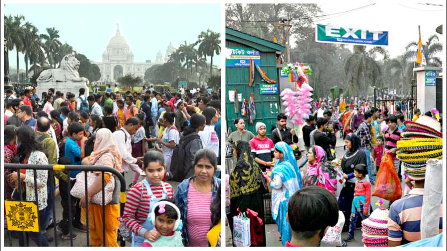 Visitors to the Victoria Memorial and (right) to Alipore zoo on Saturday