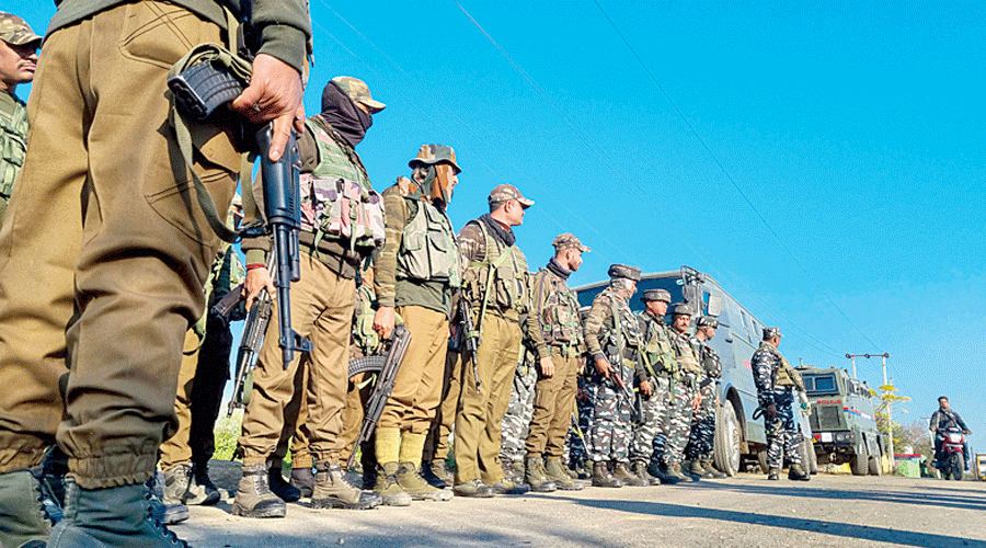 The special operations group with the BSF during a search operation near the international border at Samba in Jammu on Saturday.
