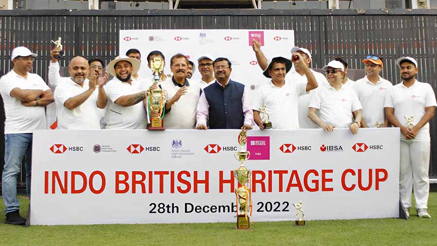 For the third time in a row, Team India in the UK took home the HSBC Indo-British Heritage Cup by getting the better of Team UK in India — their second victory in as many years at the Eden Gardens. UK in India comprised players from the British High Commission and the British Council while India in the UK was made up of players from the Bengal Heritage Foundation and the Indo-British Scholars' Association. Defending a total of 176 in 20 overs, India in the UK just about held their line and length, as well as their nerve, to secure a win by nine runs. The match was a stark contrast to last year, when on the same day of December 28, India in the UK had coasted to the finish line by 10 wickets. The first edition of this competition was held in 2019, since when it has been a landmark event in the annual calendar of Bengal Heritage Foundation (BHF), a UK-based charity
