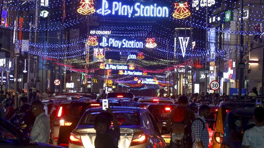  Brigade road is illuminated in Bangalore. 