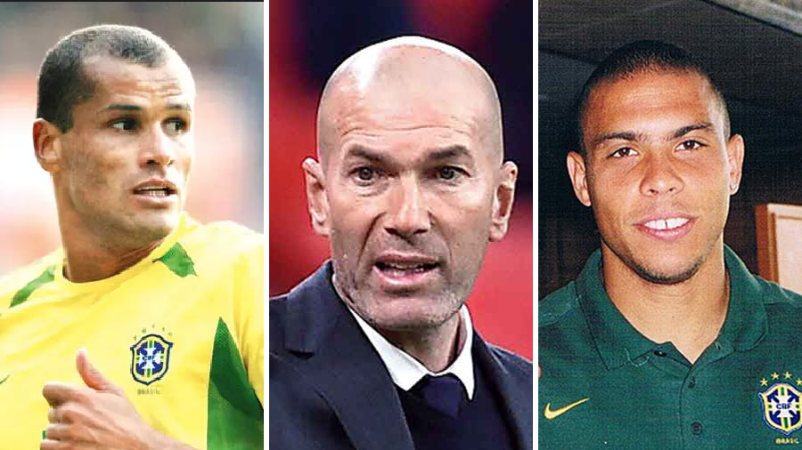(L-R) Rivaldo, Zinedine Zidane and Ronaldo
